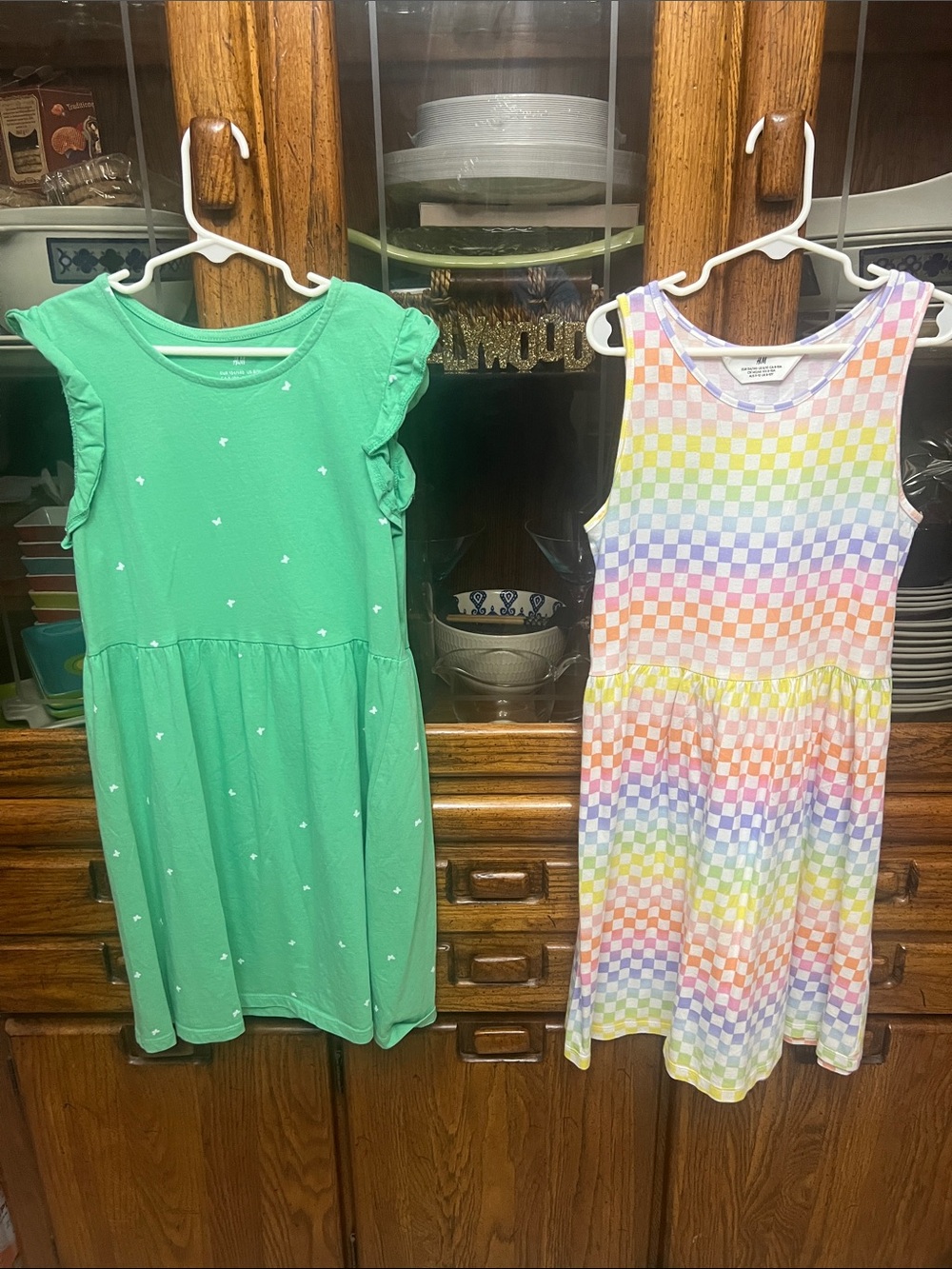 H&M Girls' Green Ruffle Sleeve and colorful dots Casual Summer dresses